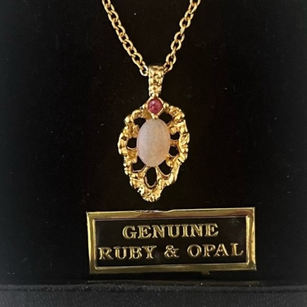 Van Doran Goldtone Ruby & Opal Necklace